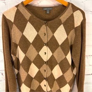 Apt.9 100% cashmere argyle cardigan sweater size L with stretch